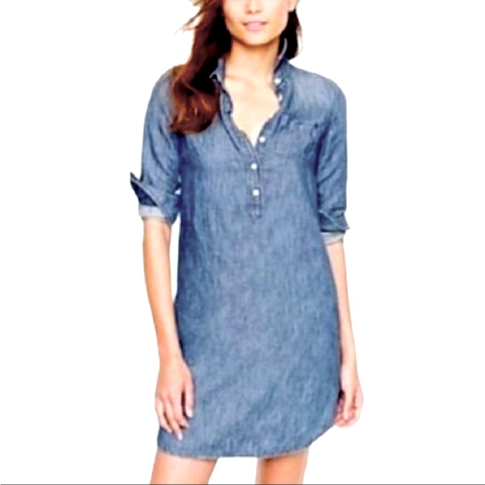 J.Crew Factory Chambray Denim Shirt Dress Relaxed Fit, Pullover Size Small EUC